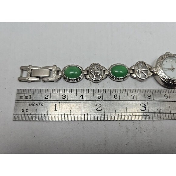 Avon Green Cabochon Oval Link Bracelet Watch Silver Tone Quartz New Battery main image 7